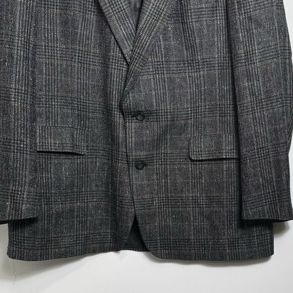 Vintage Hart Schaffner Marx 100% Silk Glen Plaid Gray 44R Blazer Oak Hall READ - Picture 5 of 10